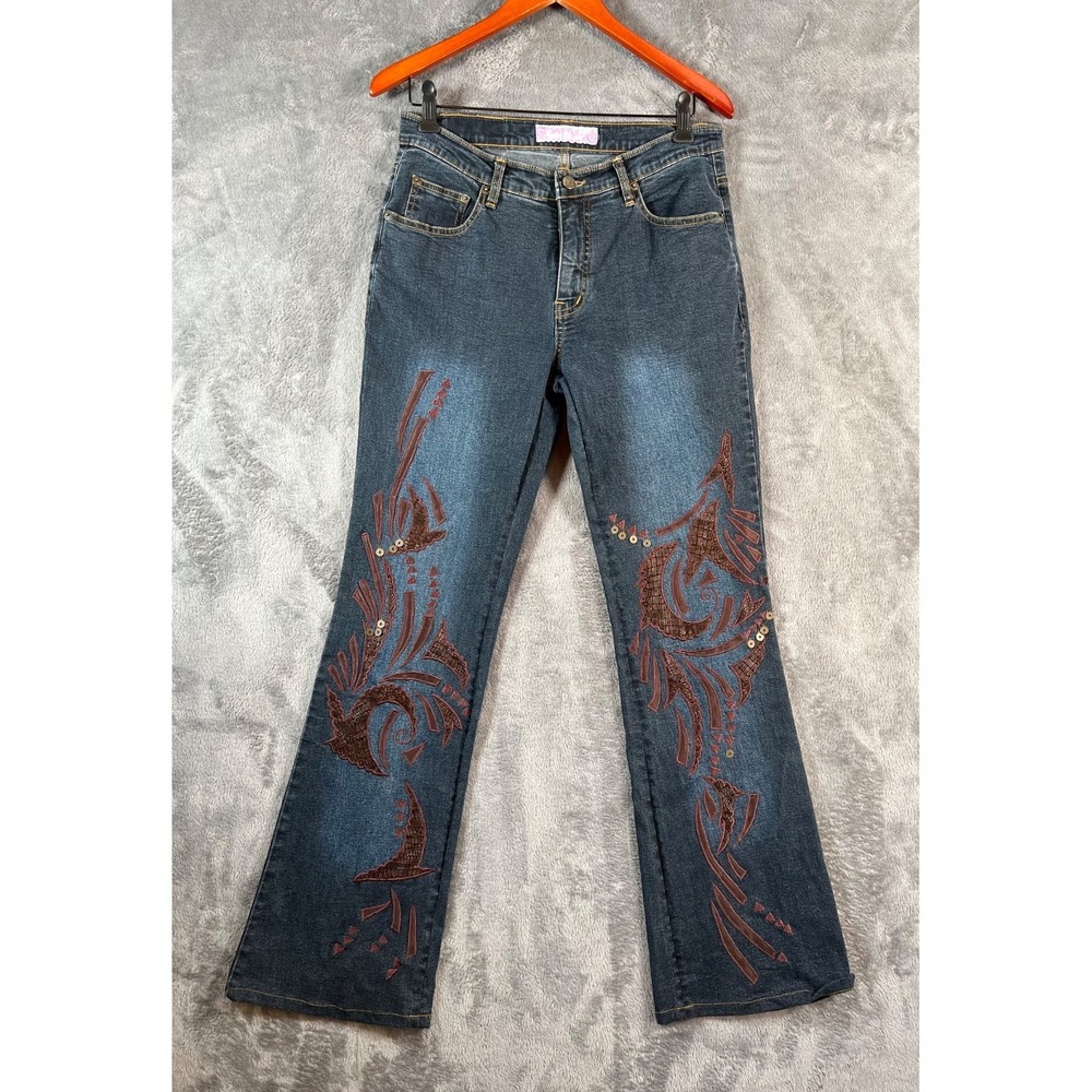 Vintage Sassy Thai Jeans Womens 8 30x32 Boot Cut Velvet Sequin Embellished Y2K